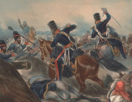 Charge of the 3rd (King's Own) Light Dragoons at the Battle of Ferozshuhur, by Henry Martens, 1847. Prints, Drawings and Watercolors from the Anne S.K. Brown Military Collection. Brown Digital Repository. Brown University Library. Public Domain.