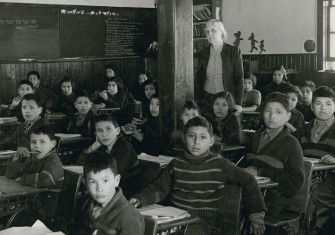 Cree students at the Anglican-run All Saints Indian Residential School in Lac La Ronge, Saskatchewan, March 1945. Bud Glunz. Library and Archives Canada, PA-134110 (CC BY 2.0).