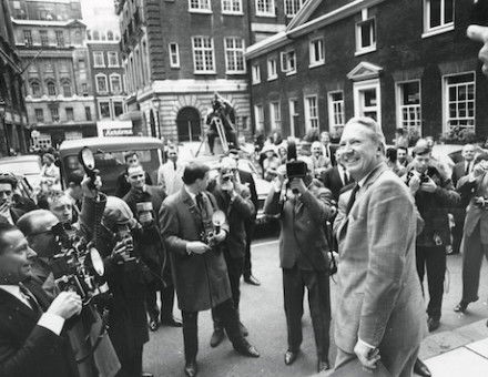 Edward Heath, newly elected leader of the Conservative Party, outside his home, London, 27 July 1965. PRISMA ARCHIVO/Alamy Stock Photo.