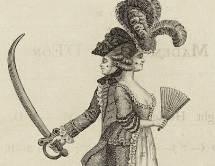 ‘Hail! Thou Production most uncommon. Woman half man and man half Woman!’, frontispiece to An Epistle from Mademoiselle D’Eon to the Right Honorable L[or]d M[ansfiel]d, 1778.