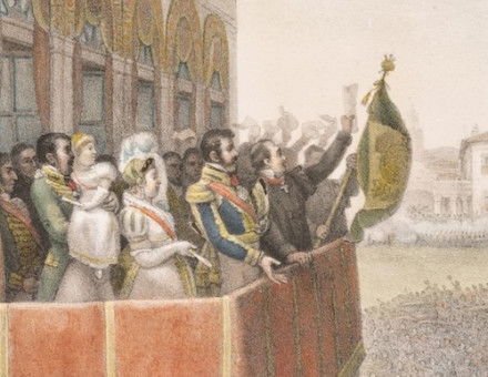 The acclaimation of Dom Pedro I as emperor of Brazil at Rio de Janeiro, by Jean Baptiste Debret, c. 1834-39. New York Public Library. Public Domain.