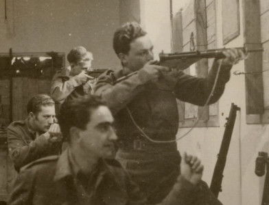 A Haganah unit defends its base in Safad, 1948. United States Holocaust Memorial Museum, courtesy of Sam Schalkowsky.
