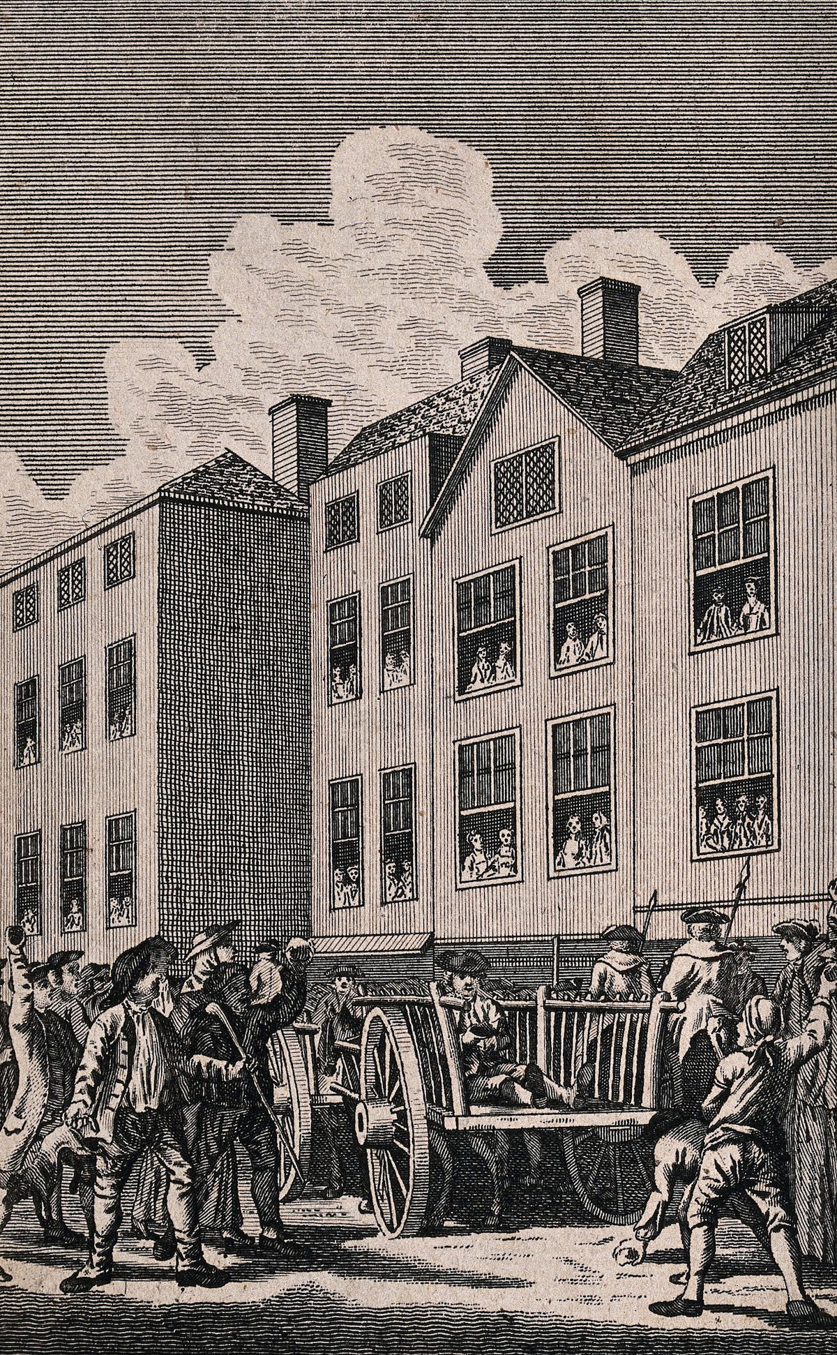 ‘Jonathan Wild pelted by the Mob on his way to Tyburn’, by Valois. Wellcome Collection. Public Domain.