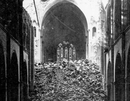 The collapsed spire of Chichester Cathedral, 1861. Historic England.
