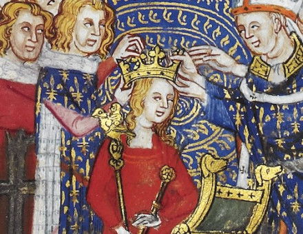 The archbishop of Rheims crowning a queen, from The Coronation Book of Charles V, King of France, c.1365-80.