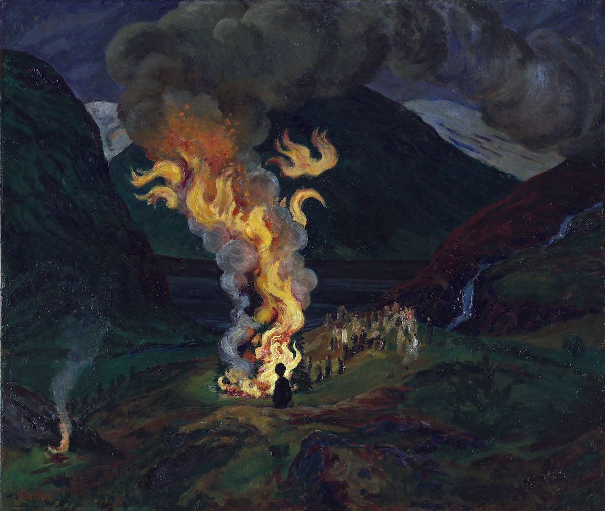 Bonfire Celebrating Midsummer Night, by Nikolai Astrup, 1912-26. Nasjonalmuseet/Børre Høstland. Public Domain.