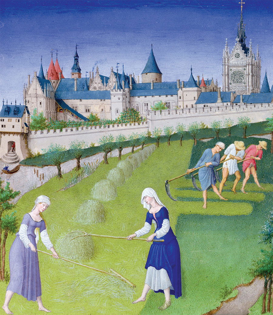 The joys of adulthood: haymaking in June, from the Trés Riches Heures du Duc de Berry, 15th century. The joys of adulthood: haymaking in June, from the Trés Riches Heures du Duc de Berry, 15th century.