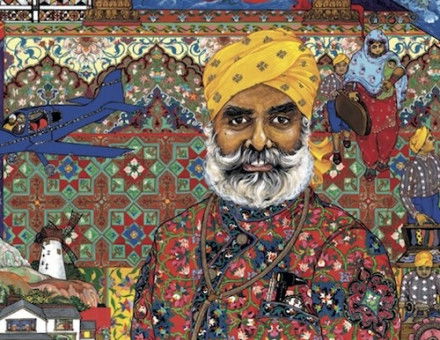 A large-scale artwork by contemporary artists The Singh Twins paying homage to their father’s migration journey, from the Migration Museum’s All Our Stories exhibition. © Artwork: The Singh Twins.