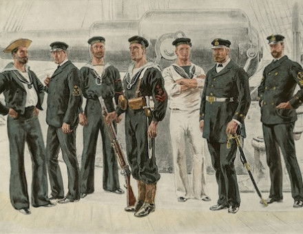 Petty officers and seamen of the Royal Navy, by Frank Dadd, c. 1900. Prints, Drawings and Watercolors from the Anne S.K. Brown Military Collection. Brown University Library. Public Domain.