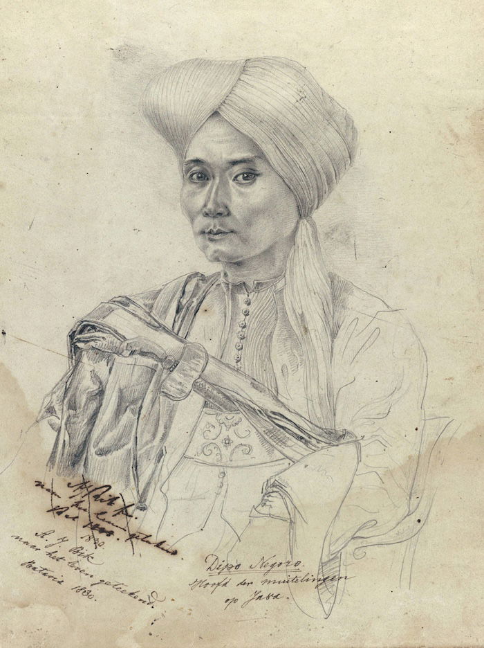 Sketch of Diponegoro by Adrianus Johannes Bik, 1830. Rijksmuseum. Public Domain.