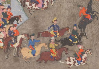 Mehmet I Giray of the Crimean khanate crosses a river, from the History of Sultan Süleyman by Sayyid Luqman, c.1579. Chester Beatty. Public Domain.