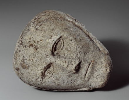 Stone head of a man wearing a cap or helmet, found in Yorkshire, c. 2nd-3rd century. Metropolitan Museum of Art. Public Domain.