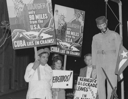 Cuban exiles in Los Angeles protest the Castro regime, 1963. UCLA Library Special Collections (CC BY 4.0).