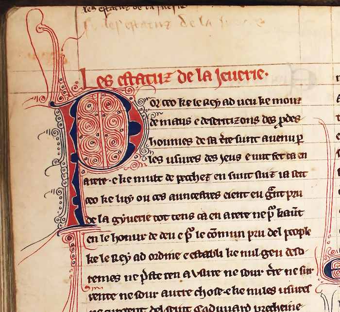 Beginning of the Statute of Jewry, from a statute book, c.1294. The National Archives E 164/9, fol. 31d.